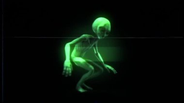 Bir Uzaylı Gri Karakter hareket dizisi yeşil gece görüşü tarzında..