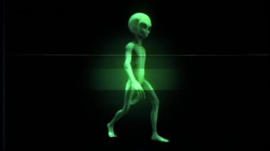 Bir Uzaylı Gri Karakter hareket dizisi yeşil gece görüşü tarzında..