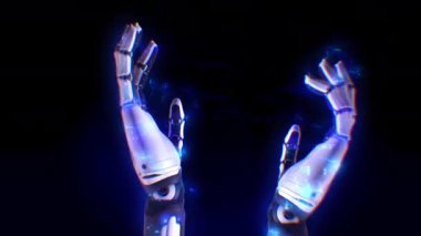 Robot eller dijital ve elektrik enerjisiyle canlanıyor. Titreşim efektleri, hareket eden bilekler ve parmaklar....