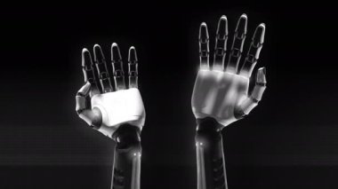 Hareketli bilekleri ve şık siyah beyaz parmakları olan robot eller..