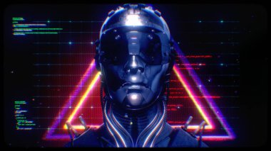 Verileri ve kusurları olan siber punk tarzında gelecekçi, yapay, zeki, metalik bir insansı..