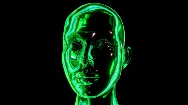 Yeşil yansıtıcı insan kafasının yer aldığı soyut bir görüntü..