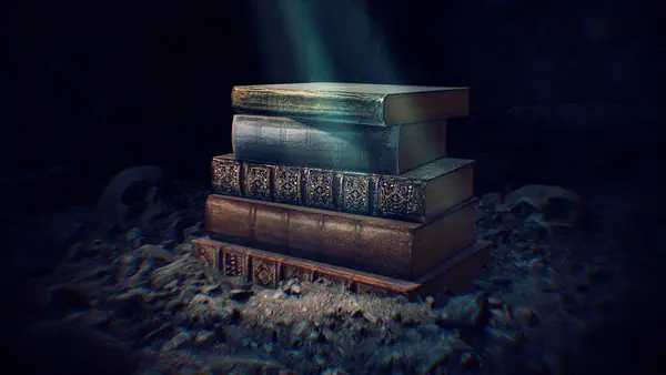 Keşfedilmemiş olarak, uzun zaman önce unutulmuş bilgiler içeren bir yığın eski kitap görüyoruz..