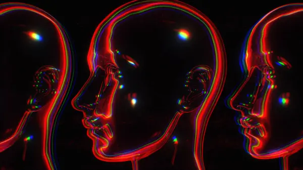 Yansıtıcı neon, yansıtıcı çizgileri olan camsı efekt başlıkları içeren soyut bir arkaplan.