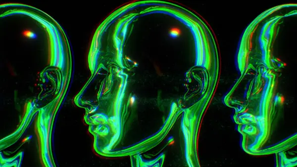 Yansıtıcı neon, yansıtıcı çizgileri olan camsı efekt başlıkları içeren soyut bir arkaplan.