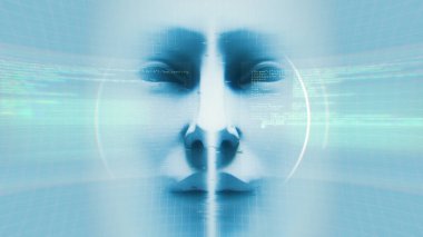 Verileri ve dijital arızaları olan beyaz sentetik bir yüze yaklaş.