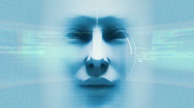 Verileri ve dijital arızaları olan beyaz sentetik bir yüze yaklaş.