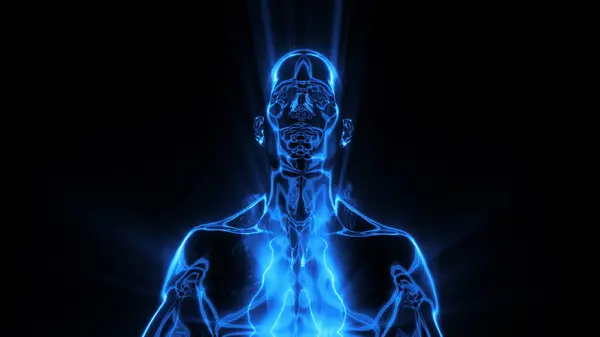 Meditasyon yapan kafa ve omuzlar insan enerji alanlarını gösteriyor..