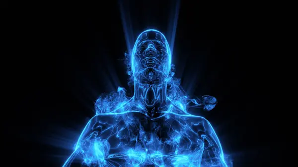 Meditasyon yapan kafa ve omuzlar insan enerji alanlarını gösteriyor..