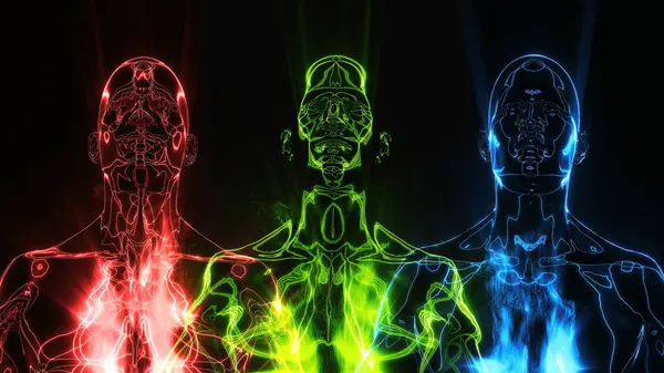 İnsan enerji alanlarını gösteren 3 meditasyon figürü.