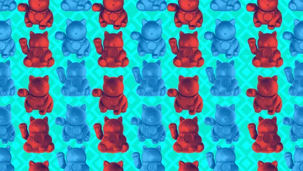 Parlak renkli Şanslı Kediler desenli bir arka plan.