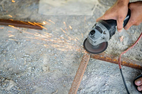 Blacksmith Using Sharpener Sparks Come Out While Cutting — Stock Photo, Image
