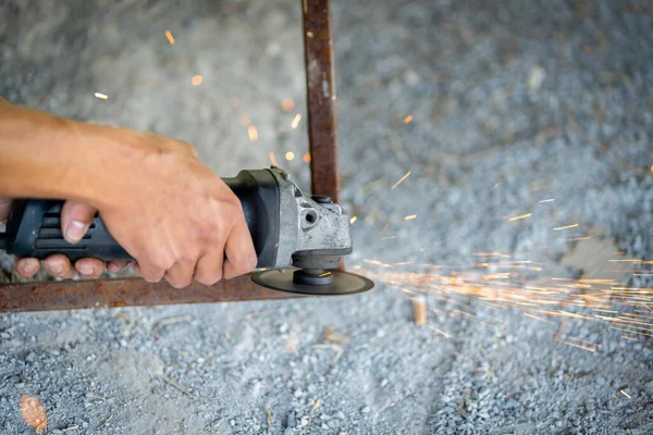 Blacksmith Using Sharpener Sparks Come Out While Cutting — Stock Photo, Image