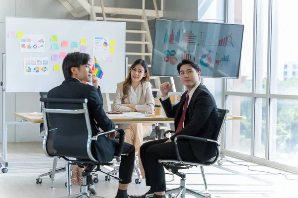 Group Young Asian Businessmen Talking Planning Work Happily Have Fun — Stock Photo, Image