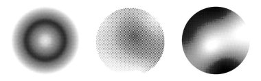 Beyaz arkaplan vektöründe izole edilmiş pop sanatları çizgi roman tarzı gri daire yarım ton. Monokrom baskı radyosu. Noktalı çizim. Soyut vektör yarım ton arkaplan. Nokta spreyi derecelendirme vektörü