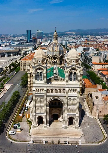 Drone Foto Cattedrale Maggiore Cathascar Major Marseille France Europe — Foto Stock