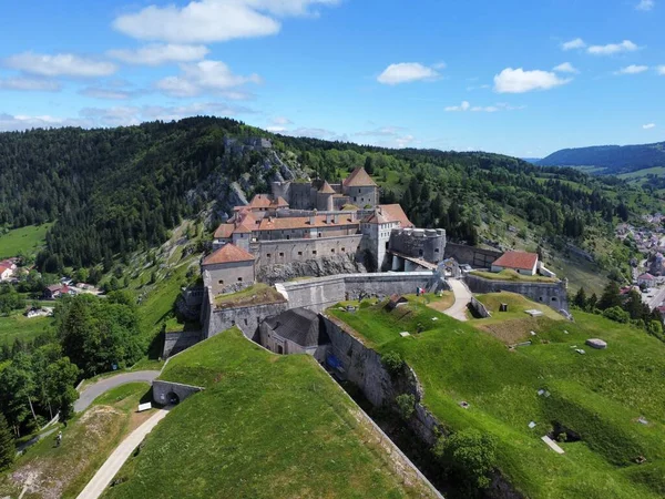 Drone Foto Castello Joux Chateau Joux Jura France Europe — Foto Stock