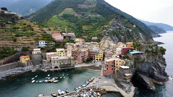 Φωτογραφία Drone Vernazza Cinque Terre Ιταλία Ευρώπη — Φωτογραφία Αρχείου