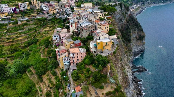Drönarfoto Corniglia Cinque Terre Italien Europa — Stockfoto