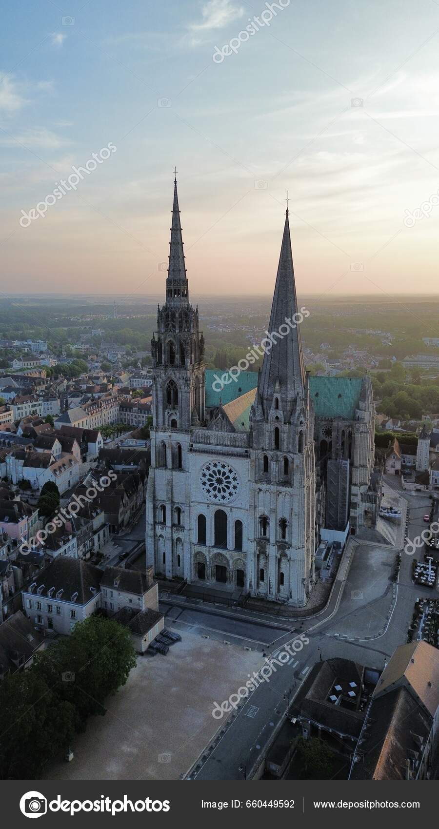 Drone Photo Cathedral Notre Dame Cathedrale Notre Dame Chartres France  Stock Photo by ©ClemMTravel 660449592
