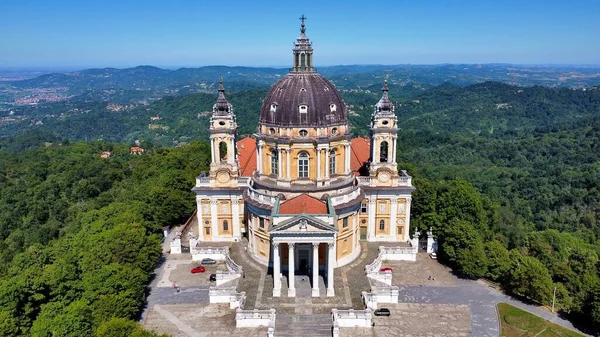 Dron Zdjęcie Superga Bazylika Basilica Superga Turyn Włochy Europe — Zdjęcie stockowe