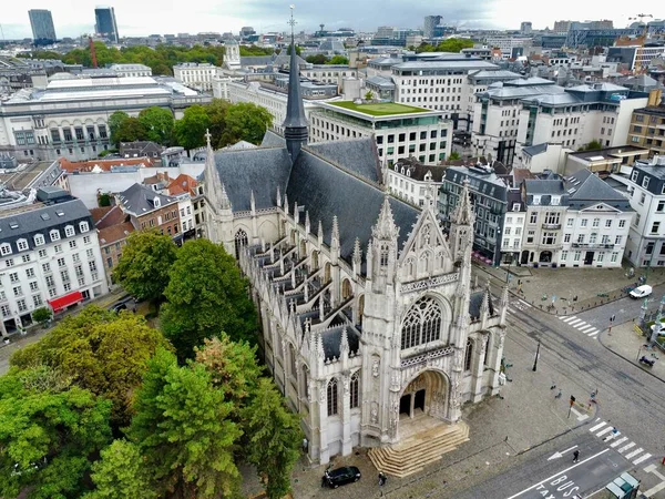 Drönare Foto Kyrkan Notre Dame Des Victoires Sablon Onze Lieve — Stockfoto