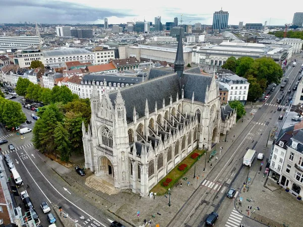 Drönare Foto Kyrkan Notre Dame Des Victoires Sablon Onze Lieve — Stockfoto