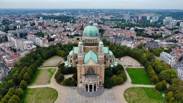Drönare Foto National Basilica Sacred Heart Koekelberg Bryssel Belgien Europa — Stockfoto