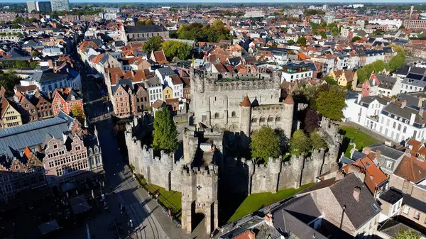 Drone Foto Castello Dei Conti Delle Fiandre Gravensteen Gand Belgio — Foto Stock