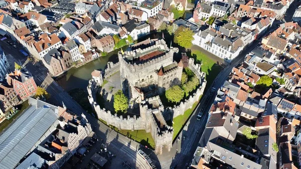 Drone Photo Castle Count Flanders Gravensteen Ghent Belgie Evropa — Stock fotografie