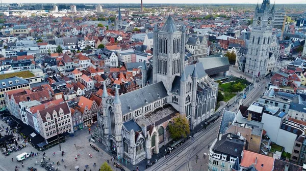 Фото Беспилотника Saint Nicolas Church Sint Niklaaskerk Ghent Belgium Europe — стоковое фото