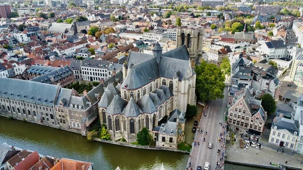 Drone Fotografie Kostel Michala Sint Michielskerk Ghent Belgium Evropa — Stock fotografie