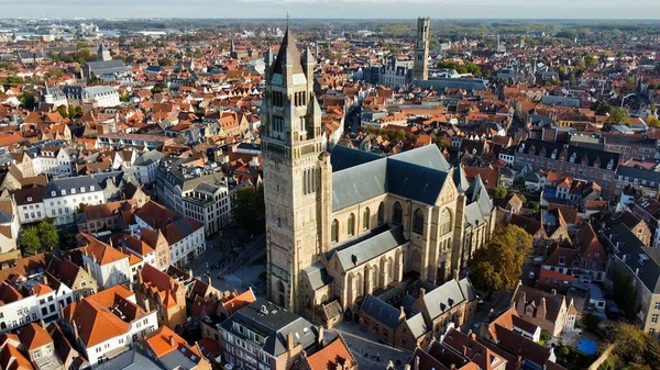 Фото Беспилотника Saviour Cathedral Sint Salvatorskathedraal Bruges Belgium Europe — стоковое фото