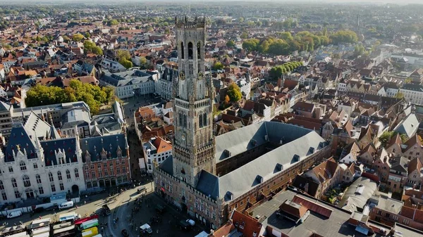 Фото Беспилотника Bruges Belfry Belfort Bruges Belgium Europe — стоковое фото