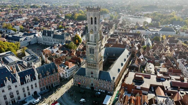 Фото Беспилотника Bruges Belfry Belfort Bruges Belgium Europe — стоковое фото