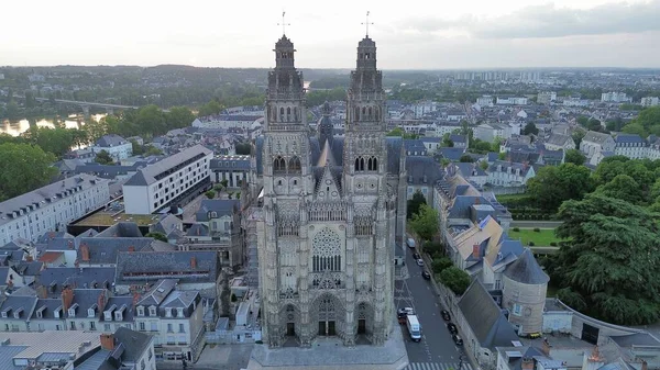 Drone Photo Saint Gatien Cathedral Cathedrale Saint Gatien Tours France — Stockfoto