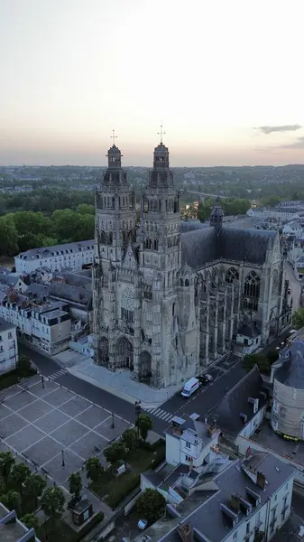 Drone Foto Catedral Saint Gatien Cathedrale Saint Gatien Tours Francia — Foto de Stock