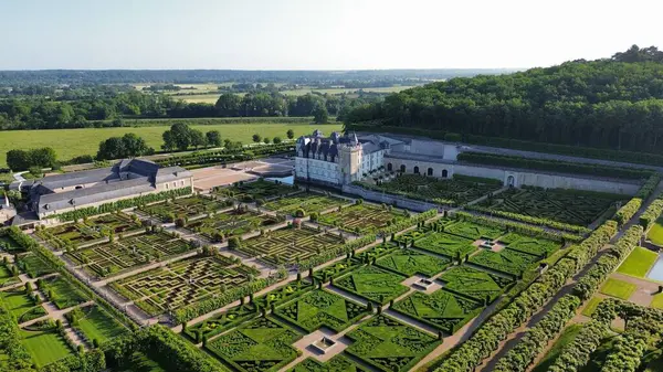 Dron Zdjęcie Villandry Zamek Chateau Villandry Francja Europe — Zdjęcie stockowe