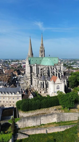 Dron Photo Cathedral Notre Dame Katedra Notre Dame Chartres Francja — Zdjęcie stockowe