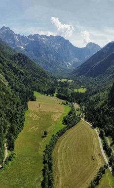 İnsansız hava aracı fotoğrafı Logarska Vadisi, Logarska dolina Slovenya Avrupa