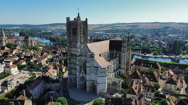 Fotografie Dronu Katedrála Saint Etienne Katedrála Saint Etienne Auxerre Francie — Stock fotografie