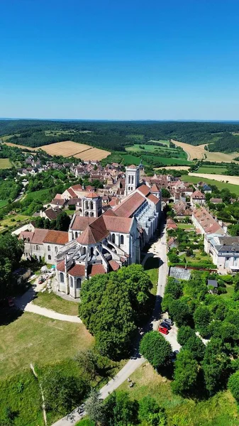 Drönarfoto Vezelay Kloster Basilique Vezelay Frankrike Europe — Stockfoto