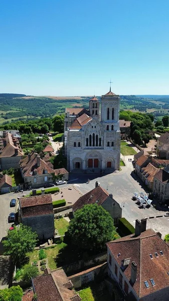 Фото Дрона Vezelay Abbey Basilique Vezelay France Europe — стоковое фото