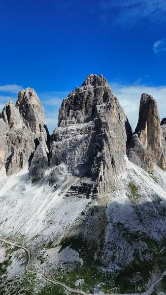 Drönarfoto Tre Cime Lavaredo Dolomites Italy Europe — Stockfoto