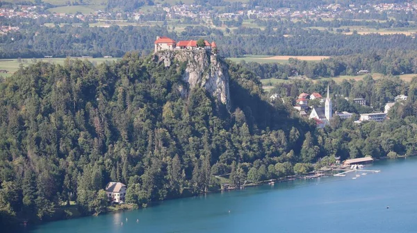 Drone Photo Bled Castle Blejski Grad Slovénie Europe — Photo