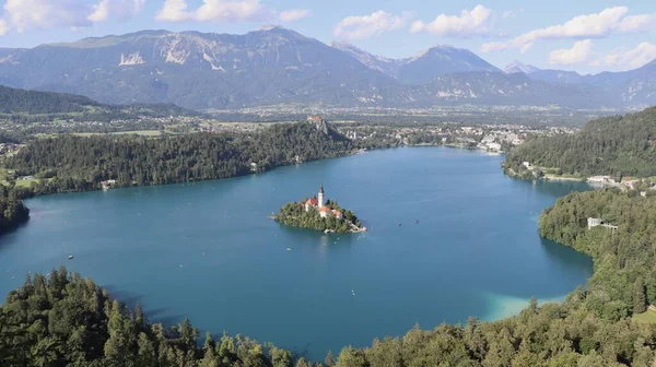 Drone Photo Lake Bled Blejsko Jezero Slovenia Europe — Stock Photo, Image