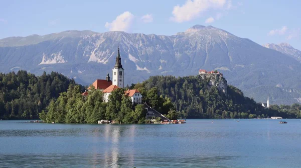 Drone Foto Lago Sanguinato Blejsko Jezero Slovenia Europe — Foto Stock