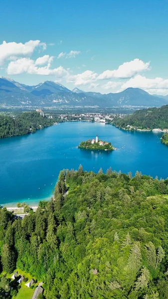 Drone Foto Lago Sangrado Blejsko Jezero Slovenia Europa — Fotografia de Stock