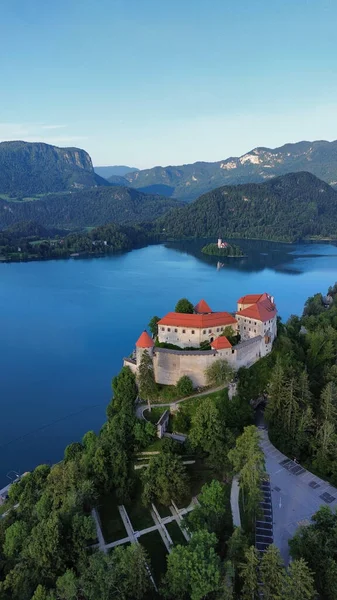 Drone Foto Castello Sanguinato Blejski Grad Slovenia Europa — Foto Stock