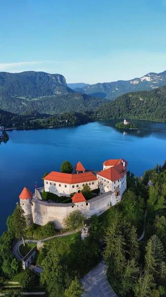 Zamek Dronem Blejski Grad Słowenia Europa — Zdjęcie stockowe